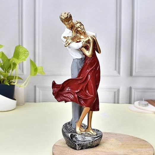 Romantic Valentine Couple Statue Figurine – Elegant Red Love Showpiece for Home 