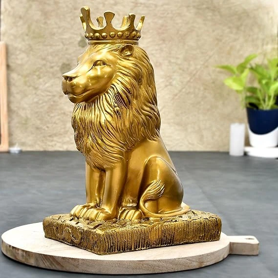 Majestic Lion Statue with Crown – Royal Sculpture Showpiece for Home Décor, Livi