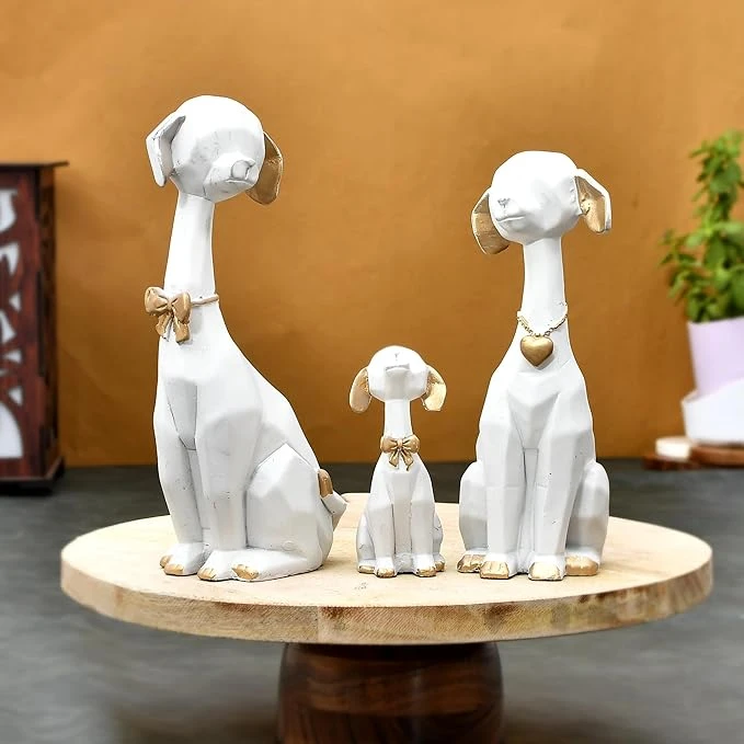 Elegant Dog Family Sculpture – Premium Home Decor Figurine for Living Room or Of