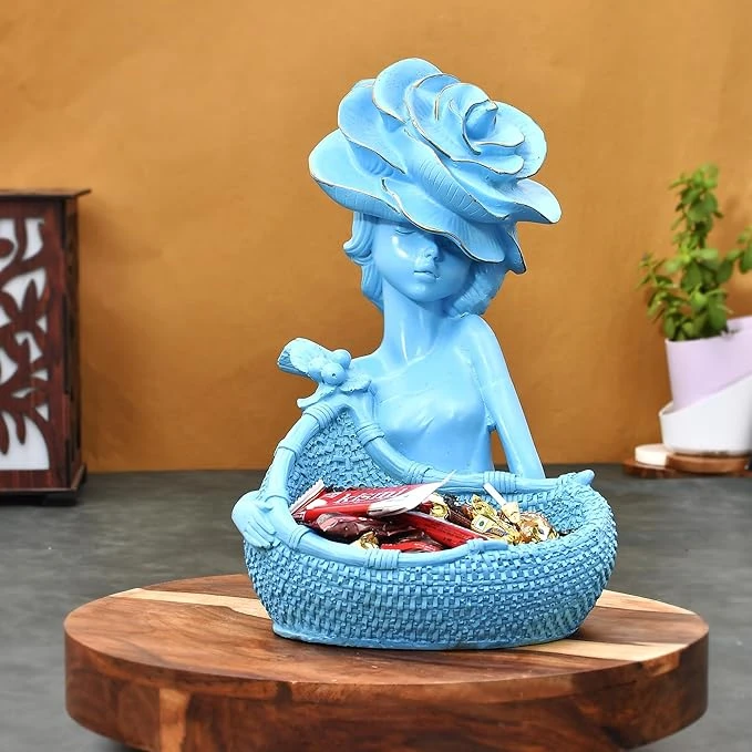 Elegant Lady with Basket Figurine – Decorative Home Decor Statue & Showpiece for