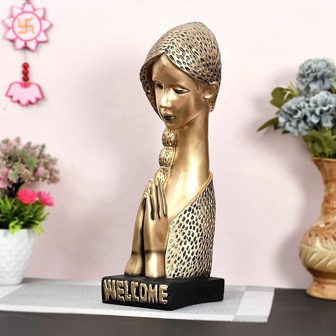 Handcrafted Namaste Lady Decorative Figurine – Elegant Welcome Statue for Home D