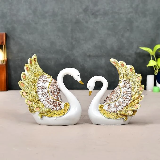 Elegant Swan Pair Feather Design Showpiece - Exquisite Home Decor Accent for Liv