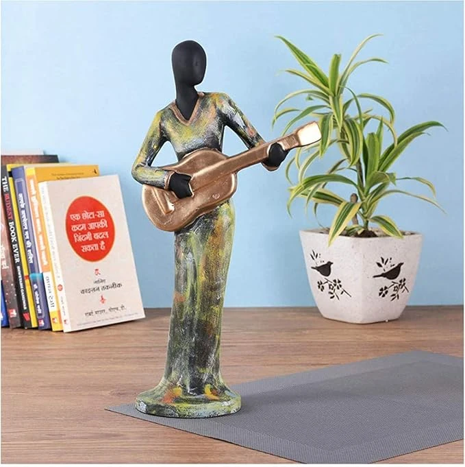 Handpainted Polyresin Human Musician Statue - 34cm Decorative Showpiece in Green