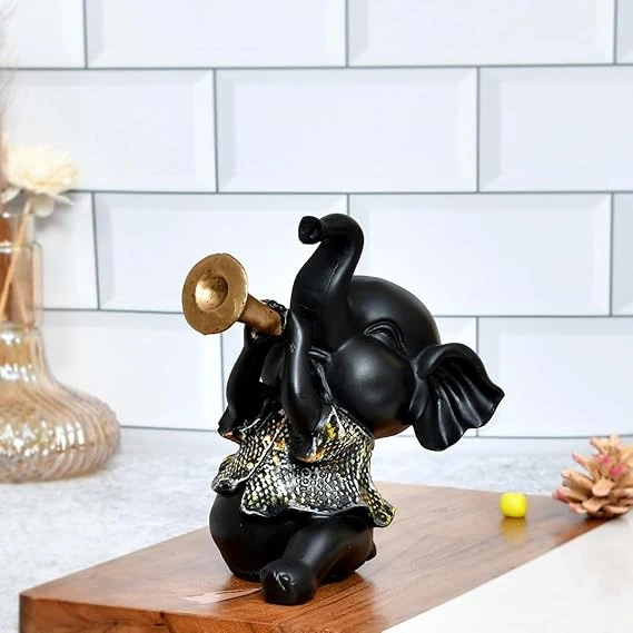 Elephant Playing Musical Instrument Multicolor showpiece for Home Decor Living R