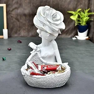 Decorative White Lady with Basket Statue for Home Decor Showpiece Figurine