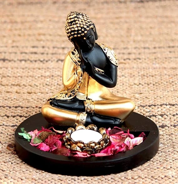 Thai Buddha with Wooden Base and Tealight Holder Showpiece Figurine(7 * 7 * 7 In