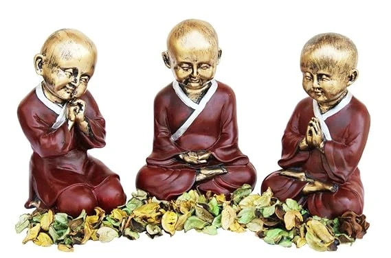 Set of 3 Buddha Monk Showpiece with Fragrance Petals(7 * 4 * 4 Inches)