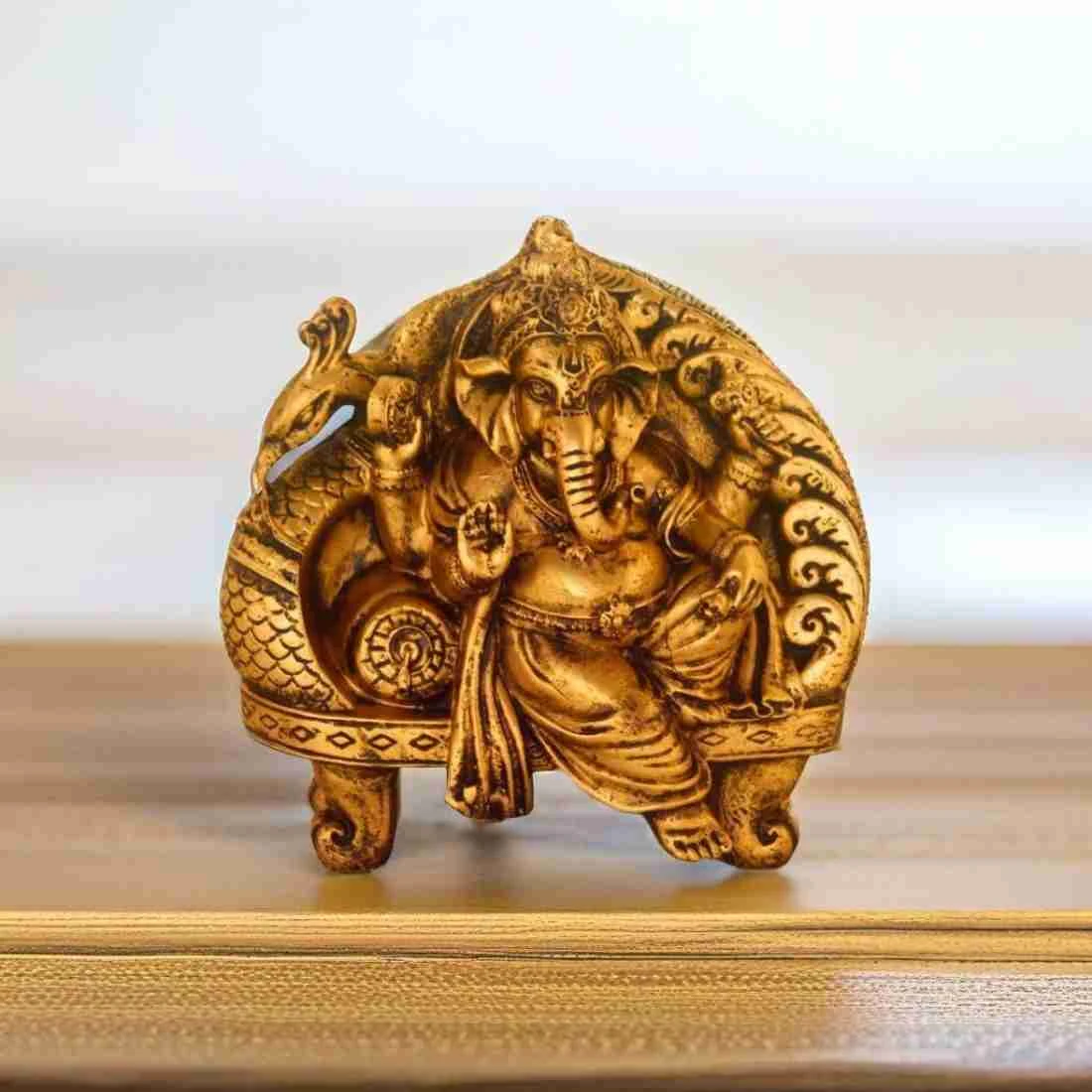 Handpainted Blessing Lord Ganesha with Peacock Decoraive Showpiece Figurine