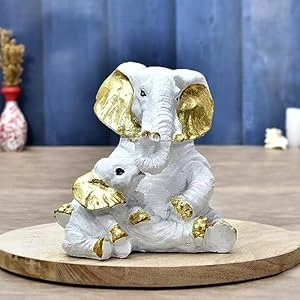 Small Elephant Family Mom and Baby Sculpture for Home Decor Showpiece Figurine