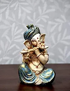 Antique Finish Lord Ganesha Playing Basuri for Decorative Purpose Decorative Sho