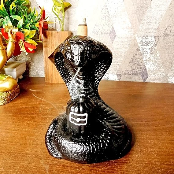 Handcrafted Snake Shiva Backflow Incense Holder with 10 Cones - Spiritual Smoke 