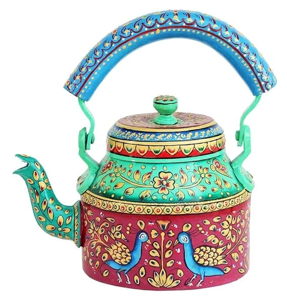 Hand-Painted Traditional Aluminium Tea Pot - 500 ML, Colourful Design for Servin