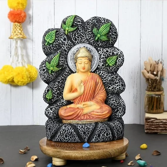 Blessing Buddha Statue - 30 cm Polyresin Figurine, Multicolor Decorative Idol fo