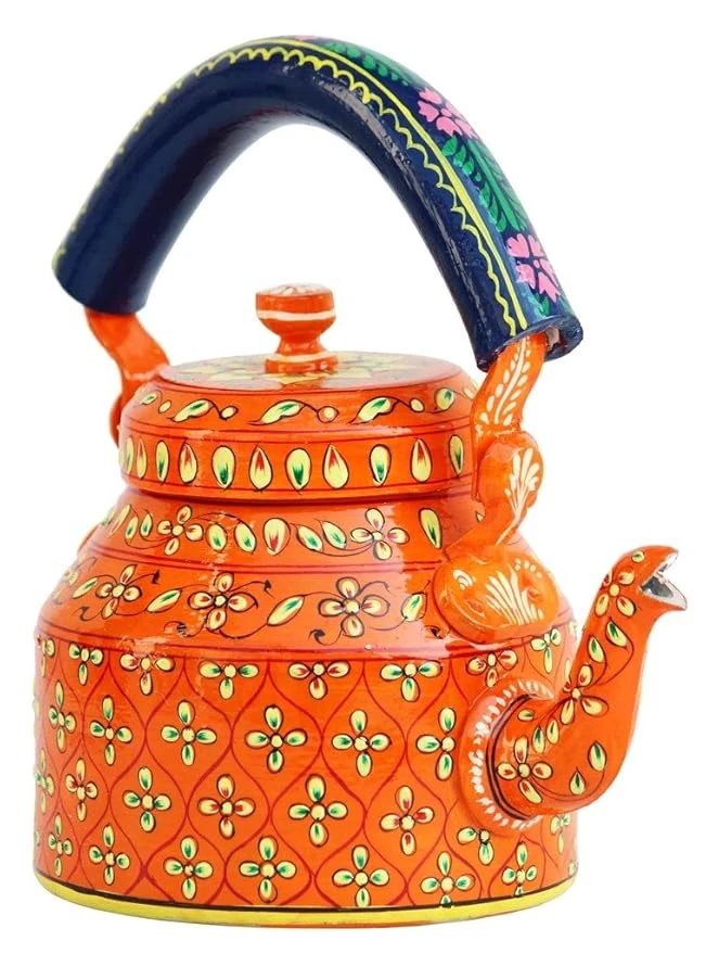 Handpainted Traditional Aluminium Decorative Tea Kettle - Colorful Design, 8.5 x