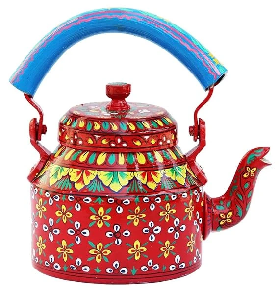 Hand-Painted Traditional Aluminum Decorative Tea Kettle - Colorful & Artistic De