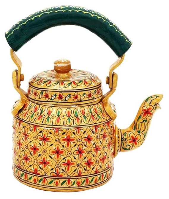 Handpainted Traditional Aluminum Colorful Decorative Tea Kettle – 8.5 x 8.25 x 5