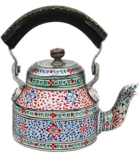 Handpainted Traditional Aluminium Decorative Tea Kettle – 8.5 x 8.25 x 5.5 Inche