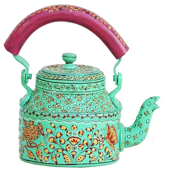 Handpainted Traditional Aluminium Colourfull Decorative Tea Kettle(8.5  8.25  5.