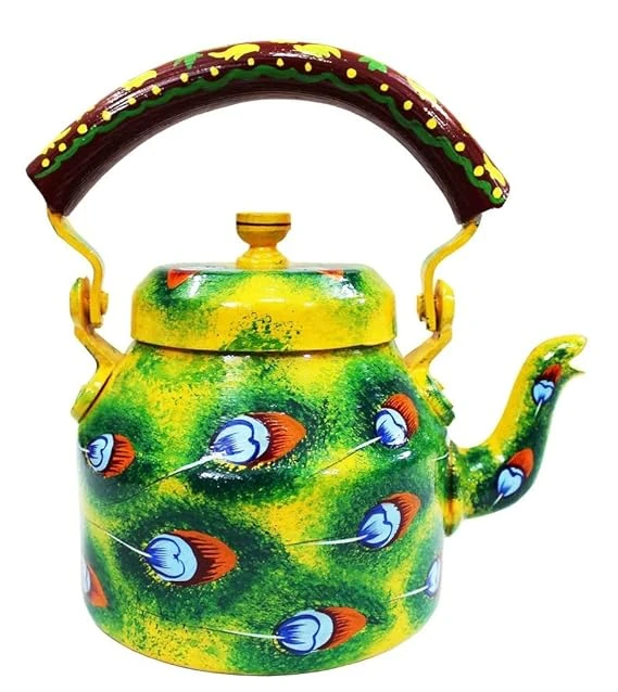 Handpainted Traditional Aluminum Tea Kettle - Colorful Decorative Design (8.5 x 