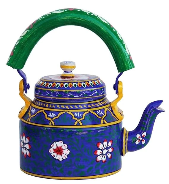 Hand-Painted Traditional Aluminum Decorative Tea Kettle – Colorful Design, 8.5 x